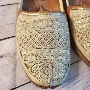 RAGE HANDMADE INDIA MEN\'S SHOE\'S TAN GOLD EMBROIDERED SIZE 12 LOOK AT PICTURE Rage | Shoes | Rage Handmade India Mens Shoes Tan Gold  main image 4
